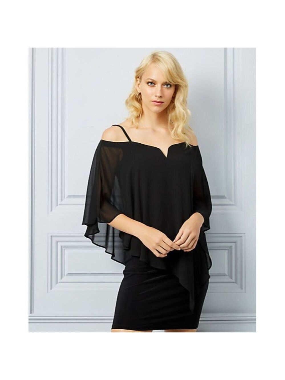 Le Chateau Women Chiffon Off-the-Shoulder Cape Dress XXL - Picture 3 of 9